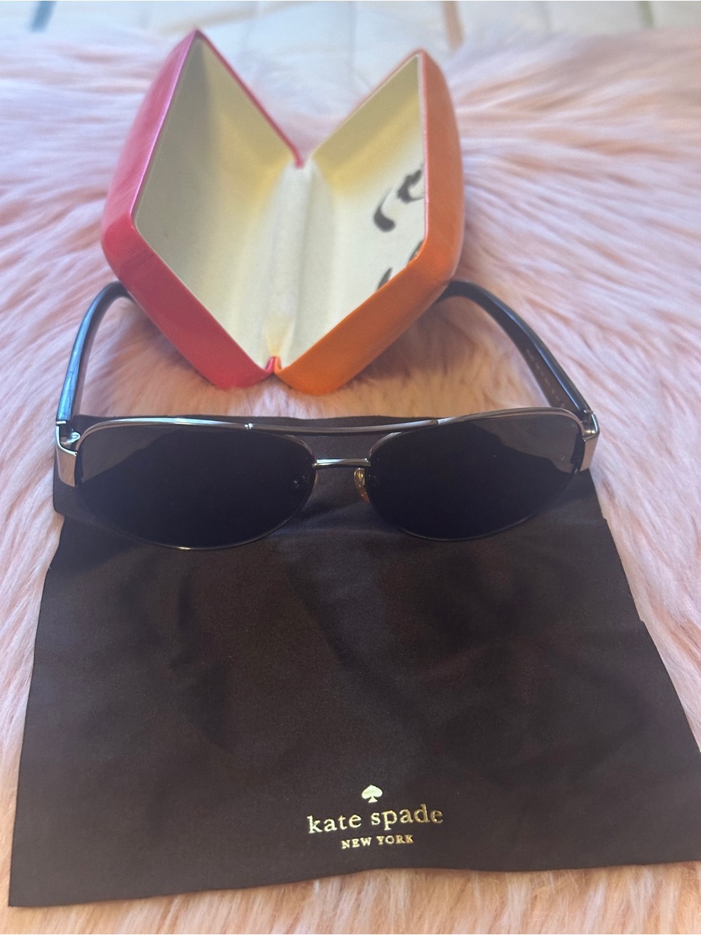 kate spade Black Sunglasses with Pink and Orange Hard Case
